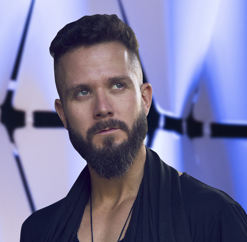 bearded man wearing black shirt