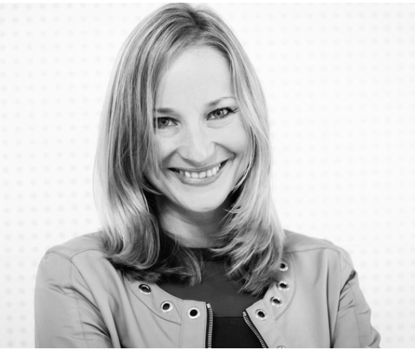 black and white headshot of a woman