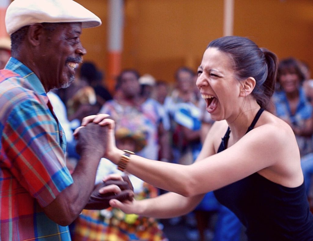 man and woman dancing together