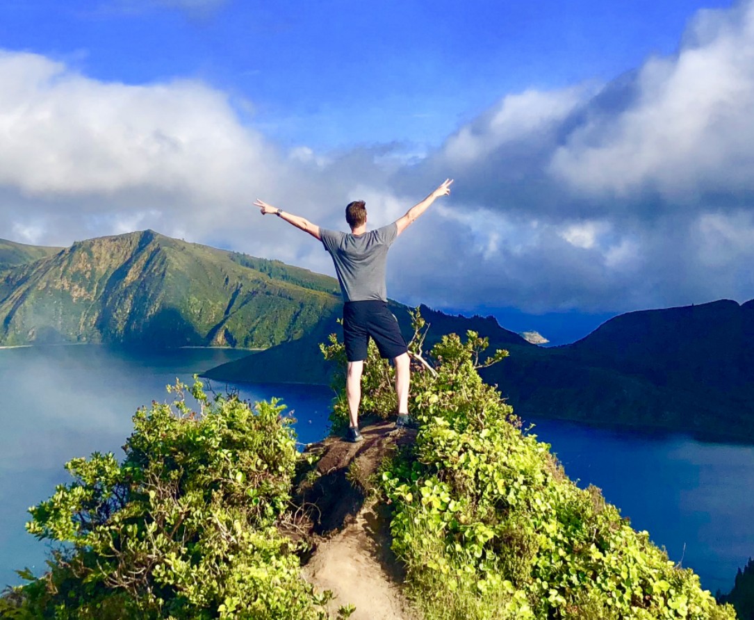 Matt Bowles enjoys the view from an Azores Mountaintop as he works remotely.