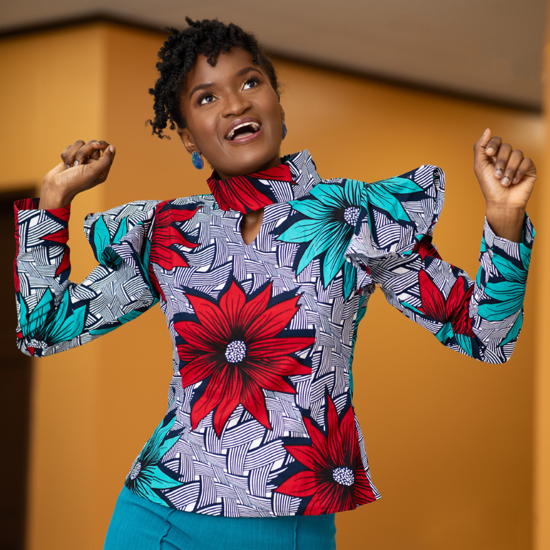 a woman wearing floral dress